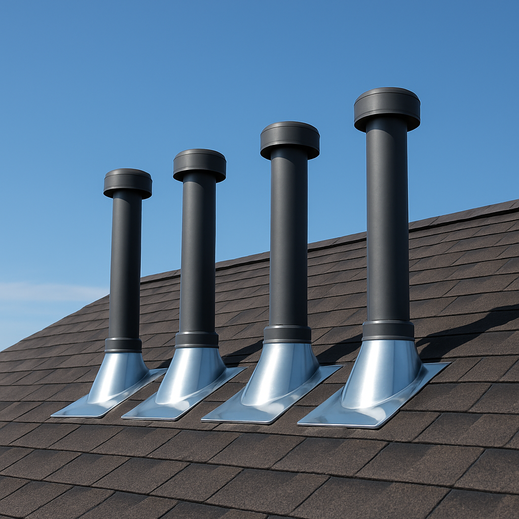 Finished vent-through-roof penetrations with clean flashing